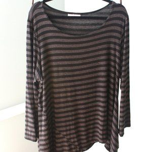Bryn Walker Assymetrical Black and Gray Stripe Tunic, M